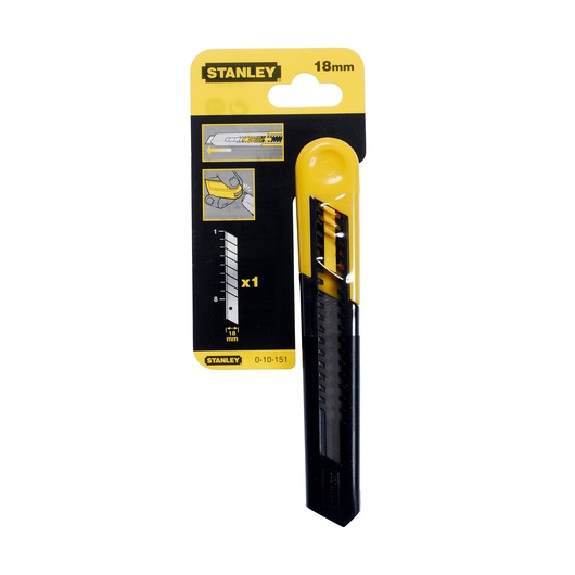 STANLEY 0-10-151 utility knife, 18mm, black and yellow, front packaging photo.