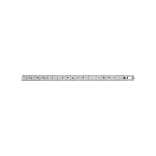 Stanley metal ruler with centimeter scale, 20 cm length, used for precise measuring in photography and other tasks.