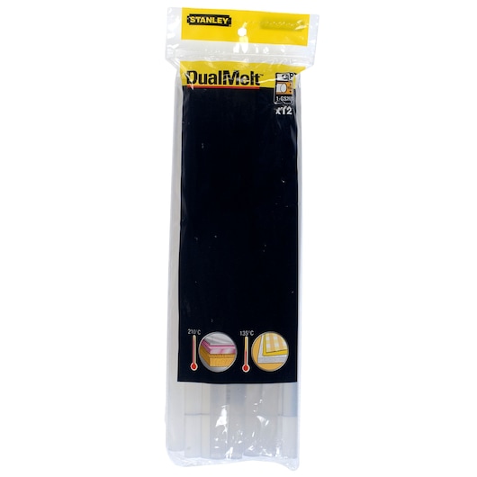 Stanley DualMelt glue sticks pack in clear packaging for use with hot glue guns.