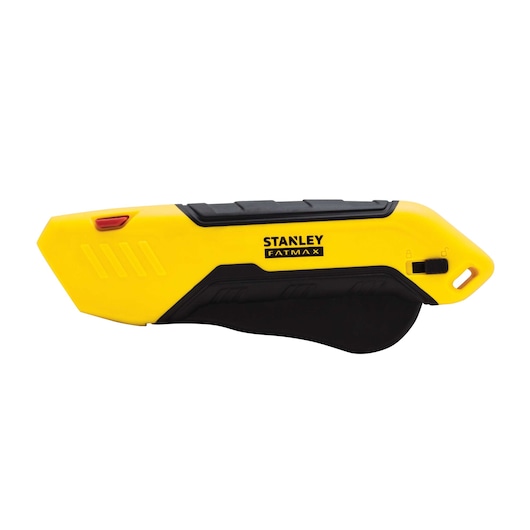 STANLEY FMHT10369-0 utility knife, yellow and black, side view on white background.