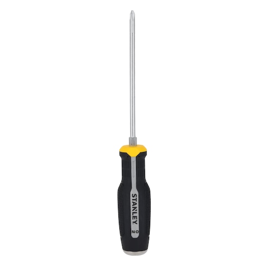 Photo of STANLEY FMHT65701-0 Phillips screwdriver with black and yellow handle, front view, on white background.