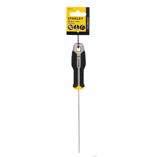 Photo of STANLEY SL3 screwdriver FMHT65712-0, black and yellow handle, 150mm shaft, front angle on white background.