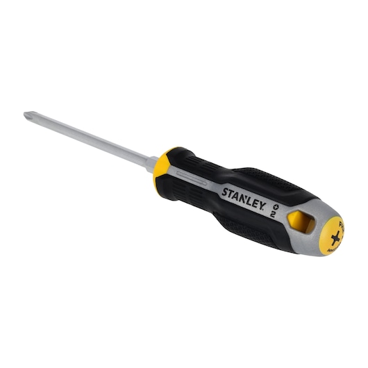 Photo of STANLEY FMHT65727-0 Phillips screwdriver with black and yellow handle, angled on white background.