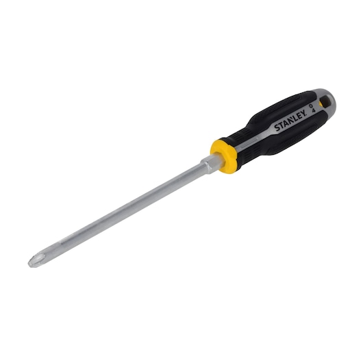 Photo of STANLEY FMHT65730-0 Phillips screwdriver with black and yellow handle, side angle on white background.