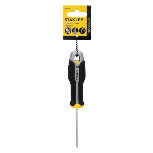 Photo of STANLEY screwdriver FMHT65731-0, black and yellow handle, PZ0 tip, 75mm length, front view on white.