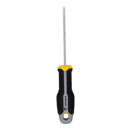 STANLEY FMHT65740-0 screwdriver with black and yellow handle, photographed from the front on white background.