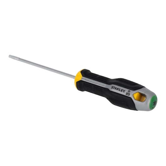 STANLEY FMHT65740-0 black and yellow screwdriver, side angle, soft grip handle.