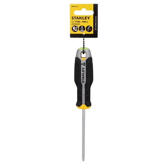 Photo of STANLEY FATMAX screwdriver TD25 100mm, SKU FMHT65747-0, black and yellow handle, front view.