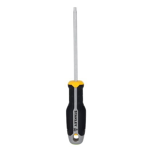 STANLEY FMHT65748-0 Torx screwdriver with black and yellow ergonomic handle, front angle on white background.