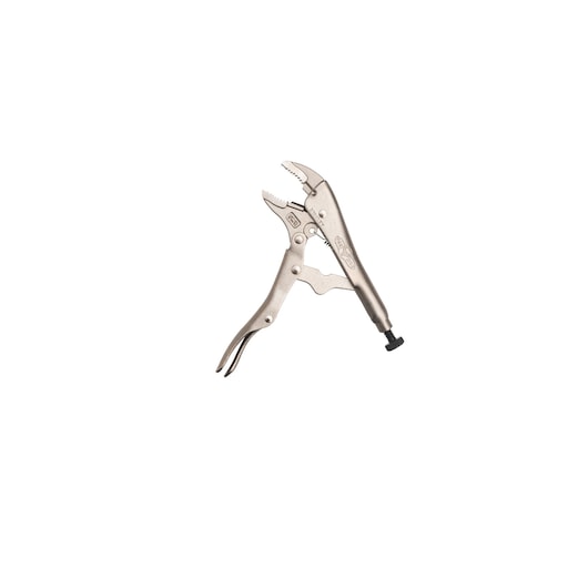 STANLEY FMHT84904-0 locking pliers with curved jaws, silver finish, side angle, hand tool category.