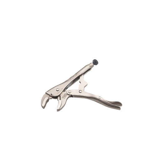 STANLEY FMHT84905-0 locking pliers, silver metal, angled left on white background.