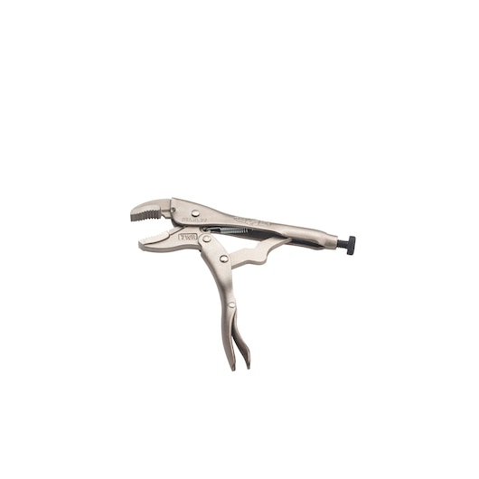 STANLEY FMHT84905-0 locking pliers, silver metal, side angle on white background.