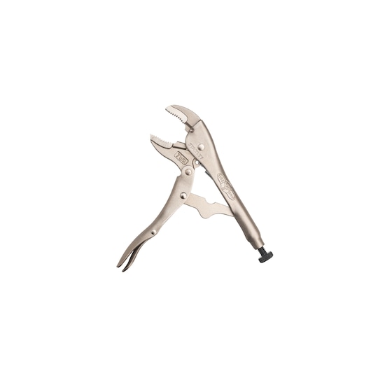 STANLEY FMHT84905-0 locking pliers with curved jaw, metallic finish, product photo on white background.