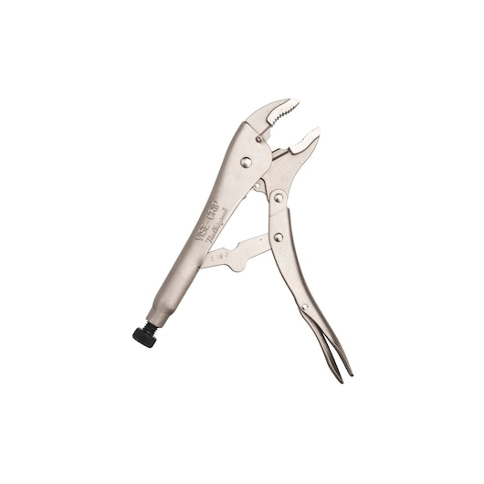 STANLEY FMHT84906-0 locking pliers, silver steel, side angle on white background.