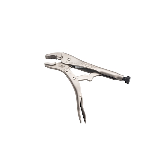 Photo of STANLEY FMHT84906-0 locking pliers, silver metal, angled view on white background.