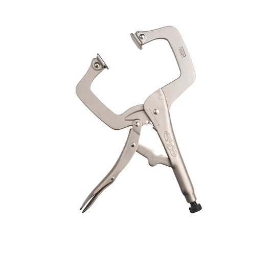 STANLEY FMHT84910-0 C-clamp locking pliers, silver finish, product side view on white background.