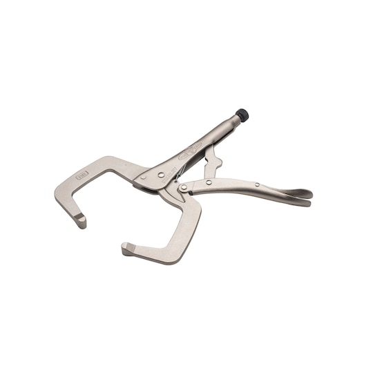 STANLEY FMHT84912-0 locking C-clamp pliers, steel, angled on white background.