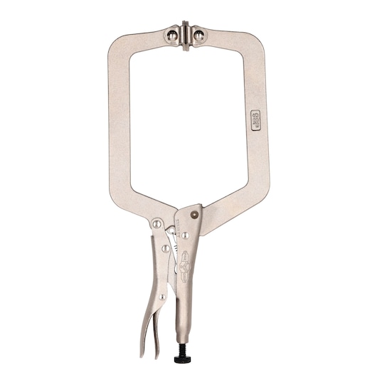 STANLEY FMHT84915-0 large C-clamp locking pliers, silver metal, photographed from the front on white background.