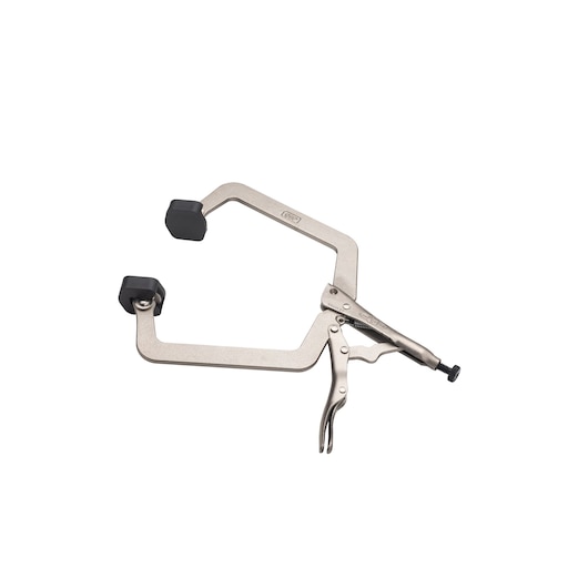 STANLEY FMHT84915-0 large C-clamp locking pliers with padded jaws, product photographed on white background.