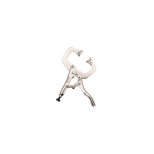 STANLEY FMHT84918-0 locking C-clamp pliers, silver, product front angle on white background.