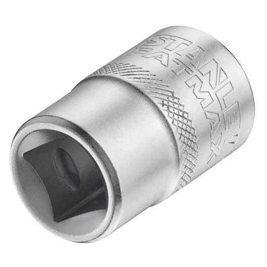 STANLEY FMMT17236-0 chrome socket with knurled grip, photography of single socket angled on white background.