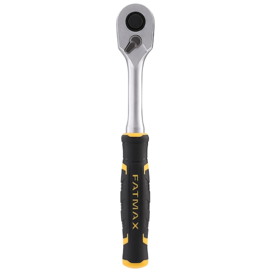 STANLEY FMMT82677-0 ratchet wrench with black and yellow FATMAX handle, front view, on white background.