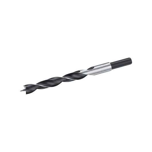 STANLEY STA52041 straight-on photo of black and silver wood drill bit with pointed tip.
