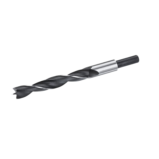 STANLEY STA52046 black and silver wood drill bit, side view, isolated on white background.