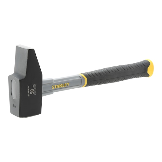 STANLEY STHT0-54157 club hammer, black and grey head, black ergonomic handle, side angle on white background.