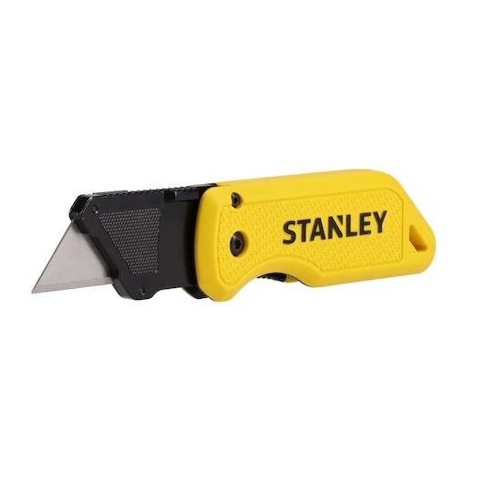 STANLEY STHT10520-0 utility knife with yellow handle, side view on white background.