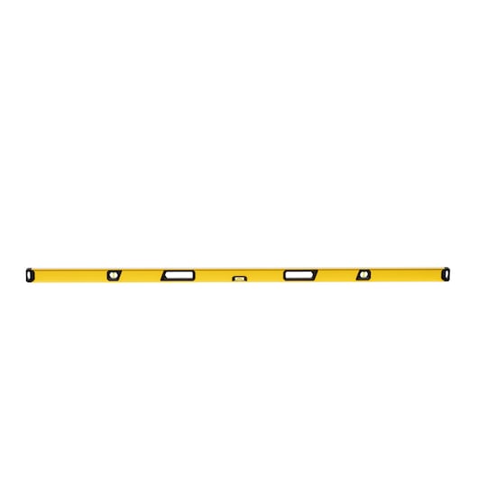 A yellow spirit level tool with black accents, shown on a white background.