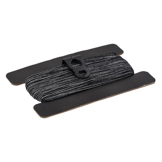 Stanley STHT47613-0 photography of black and white braided line on a cardboard spool, angled side view.