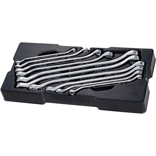 STANLEY STMT1-74177 wrench set in black tray, angled view, polished chrome finish, tool set photography.