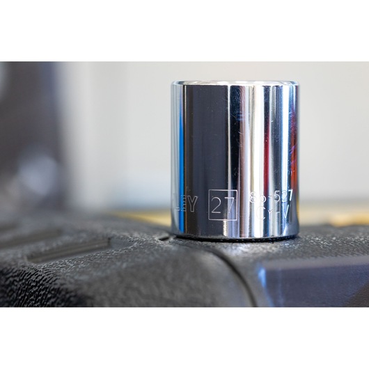 STANLEY STMT86112-0 chrome socket, size 27mm, photography close-up angle.