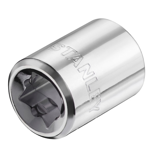 Photo of STANLEY STMT86309-0 chrome socket from front angle on white background.
