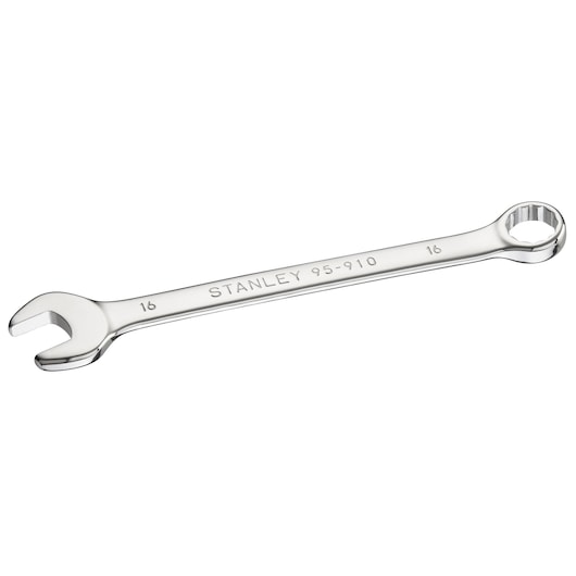Photo of STANLEY STMT95910-0 combination wrench, chrome finish, angled view on white background.