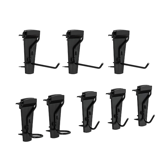 STANLEY STST82617-1 wall-mount hooks set, black metal, side angle, for tool storage organization