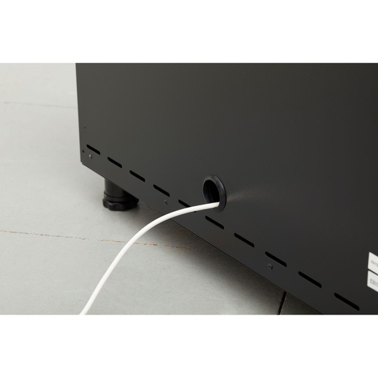 STANLEY STST97595-1 cabinet photography, rear view showing cable port and white cable.