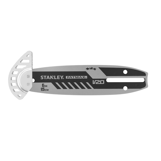 STANLEY STZPS1415-XJ chainsaw guide bar, 6 inch, black and silver, product photo on white background.