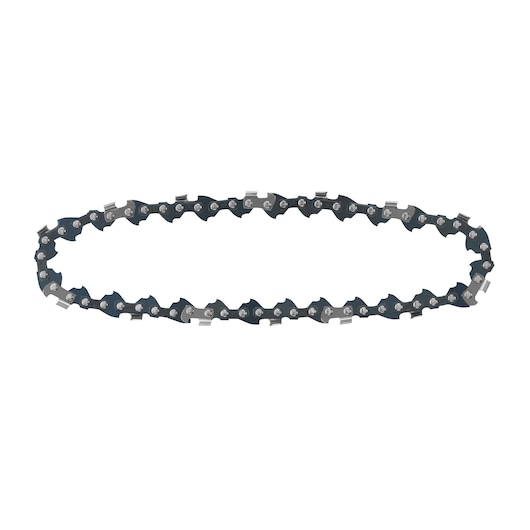 STANLEY STZPS415-XJ black and silver chainsaw chain, product photography, top view, white background.